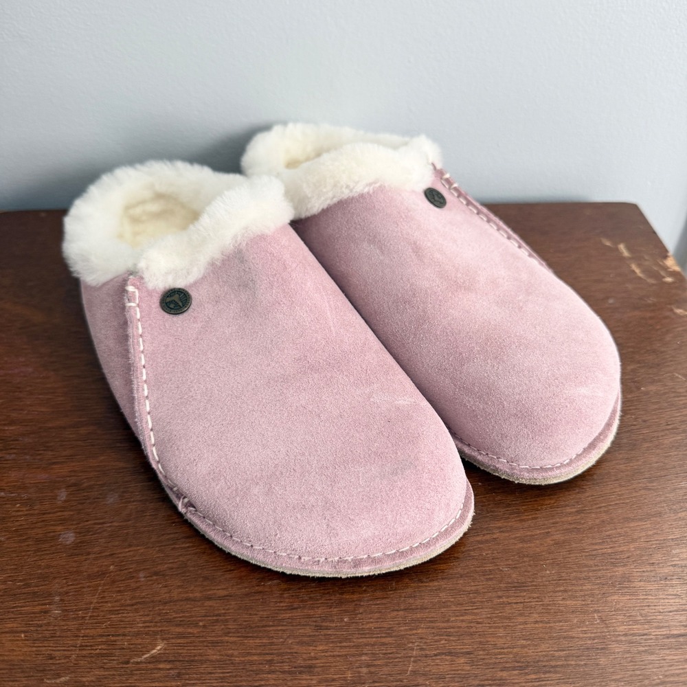 Birkenstock Zermatt Suede Shearling Clogs Slippers Sz 9 40 Pink Lavender Mules